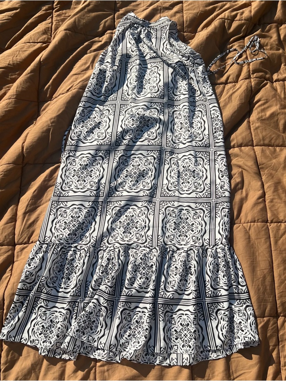 NWT LOFT Black and White Mediterranean Tile Printed Dress Size Small